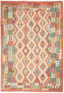Tappeto Kilim Afghanistan Astratto Terracotta Multicolore 205x293 Cm