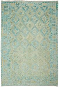 Tappeto Kilim Afghanistan Geometrico Turchese Giallo Tenue 180x266 Cm