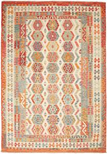 Tappeto Kilim Afghanistan Geometrico Multicolore Arancione 207x296 Cm