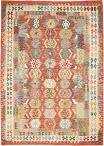 Tappeto Kilim Afghanistan Astratto Terracotta Policromo 209x301 Cm
