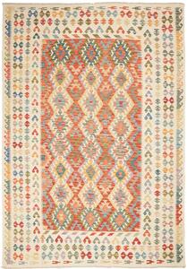 Tappeto Kilim Afghanistan Astratto Arancione Multicolore 210x298 Cm