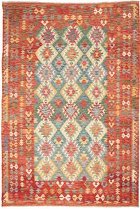 Tappeto Kilim Afghanistan Geometrico Arancio Turchese 203x300 Cm