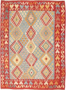 Tappeto Kilim Afghanistan Geometrico Blu Rosso 179x244 Cm