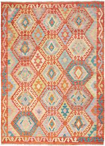 Tappeto Kilim Afghanistan Geometrico Arancio Turchese 174x234 Cm
