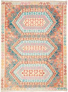 Tappeto Kilim Afghanistan Geometrico Arancio Azzurro 181x243 Cm