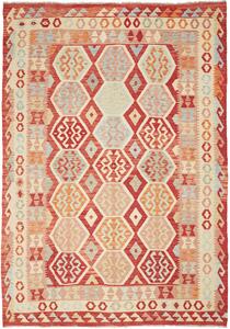Tappeto Kilim Afghanistan Geometrico Rosso Beige 176x252 Cm