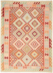 Tappeto Kilim Afghanistan Geometrico Crema Rosso 181x238 Cm