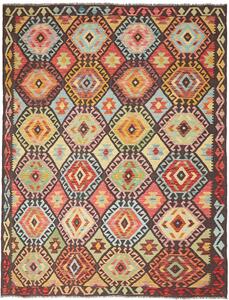 Tappeto Kilim Afghanistan Astratto Multicolore Fondo Marrone 182x237 Cm