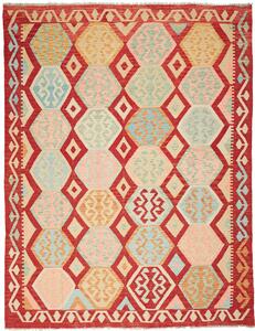 Tappeto Kilim Afghanistan Geometrico Rosso Azzurro 185x241 Cm
