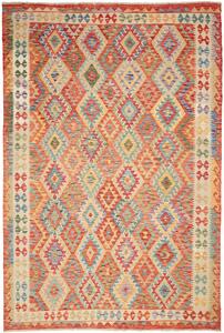 Tappeto Kilim Afghanistan Geometrico Multicolore Arancio 207x293 Cm