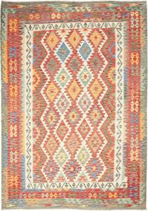 Tappeto Kilim Afghanistan Geometrico Rosso Blu 210x294 Cm