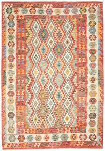 Tappeto Kilim Afghanistan Astratto Rosso Beige 205x297 Cm