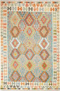 Tappeto Kilim Afghanistan Geometrico Turchese Arancio 204x306 Cm