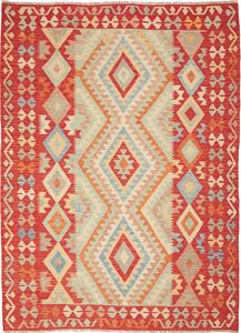 Tappeto Kilim Afghanistan Geometrico Rosso Azzurro 177x245 Cm