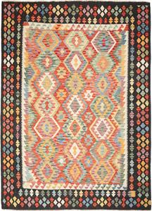Tappeto Kilim Afghanistan Astratto Multicolore Bordo Nero 209x287 Cm