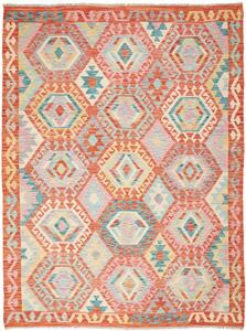 Tappeto Kilim Afghanistan Astratto Arancio Azzurro 176x236 Cm