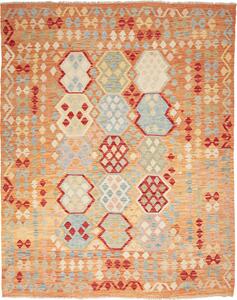 Tappeto Kilim Afghanistan Geometrico Arancione Azzurro 188x230 Cm