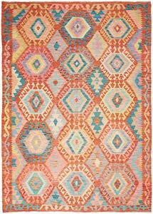 Tappeto Kilim Afghanistan Astratto Arancione Turchese 177x252 Cm