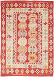 Tappeto Kilim Afghanistan Geometrico Rosso Crema 170x242 Cm