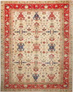 Tappeto Kazak Fine Pakistan Geometrico Crema Rosso 308x375 Cm