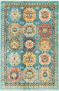 Tappeto Tribal Pakistan Astratto Blu Ocra 121x187 Cm