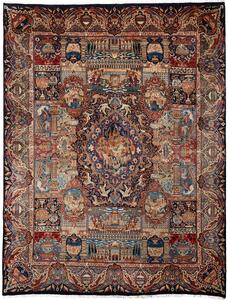 Tappeto Kashamr Zirkhaki Persia Medaglione Blu Rosso 294x385 Cm