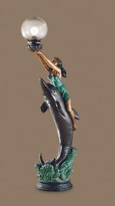 Statua bronzo donna e delfino con sfera fum bronze b482