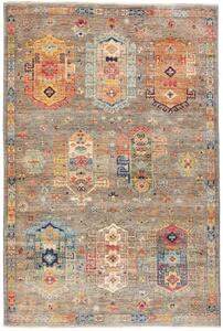 Tappeto Tribal Pakistan Astratto Grigio Motivi Colorati 122x181 Cm