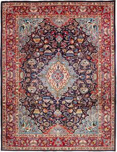 Tappeto Kashamr Zirkhaki Persia Medaglione Blu Notte Rosso 292x390 Cm