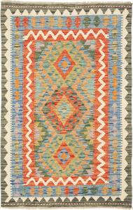 Tappeto Kilim Afghanistan Geometrico Arancio Azzurro 83x129 Cm