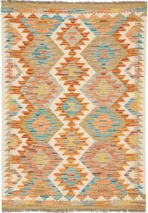 Tappeto Kilim Afghanistan Astratto Avorio Arancio Azzurro 83x119 Cm