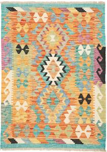 Tappeto Kilim Afghanistan Geometrico Arancio Turchese 87x123 Cm
