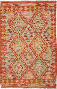 Tappeto Kilim Afghanistan Geometrico Terracotta Azzurro 84x125 Cm