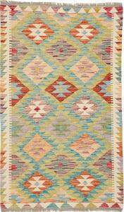 Tappeto Kilim Afghanistan Astratto Azzurro Arancio 77x128 Cm