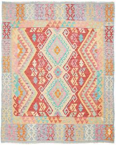 Tappeto Kilim Afghanistan Astratto Rosso Azzurro 154x190 Cm