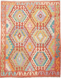 Tappeto Kilim Afghanistan Geometrico Arancio Multicolore 153x192 Cm