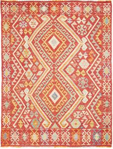 Tappeto Kilim Afghanistan Geometrico Terracotta Giallo 151x197 Cm