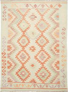 Tappeto Kilim Afghanistan Geometrico Verde Arancio Crema 153x208 Cm