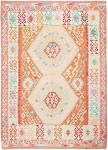Tappeto Kilim Afghanistan Geometrico Arancione Crema 158x215 Cm