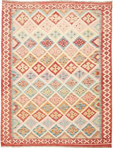 Tappeto Kilim Afghanistan Geometrico Multicolore Rosso 158x204 Cm