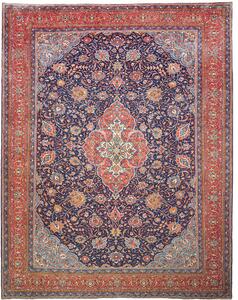 Tappeto Sarough Persia Medaglione Blu Notte Rosso 300x390 Cm