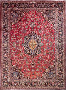 Tappeto Mashad Persia Medaglione Rosso Blu 292x405 Cm