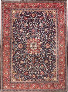 Tappeto Mahal Persia Medaglione Blu Rosso 270x365 Cm