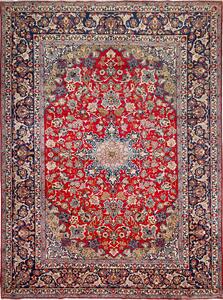 Tappeto Nadjafabad Persia Medaglione Rosso Blu 312x420 Cm