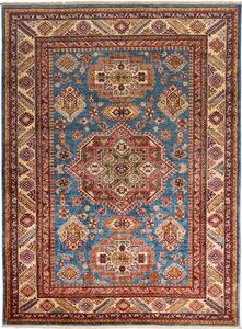 Tappeto Kazak Fine Pakistan Medaglione Blu Rosso 153x208 Cm