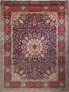 Tappeto Tabriz Persia Medaglione Blu Rosso 303x400 Cm