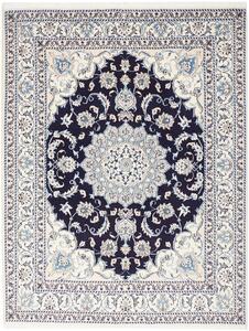 Tappeto Nain Kashmar Persia Medaglione Blu Notte Crema 148x193 Cm