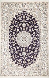 Tappeto Nain Kashmar Persia Medaglione Blu Scuro Crema 196x303 Cm