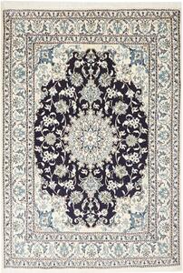 Tappeto Nain Kashmar Persia Medaglione Blu Scuro Crema 150x215 Cm