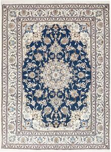 Tappeto Nain Kashmar Persia Medaglione Blu Notte Crema 152x204 Cm